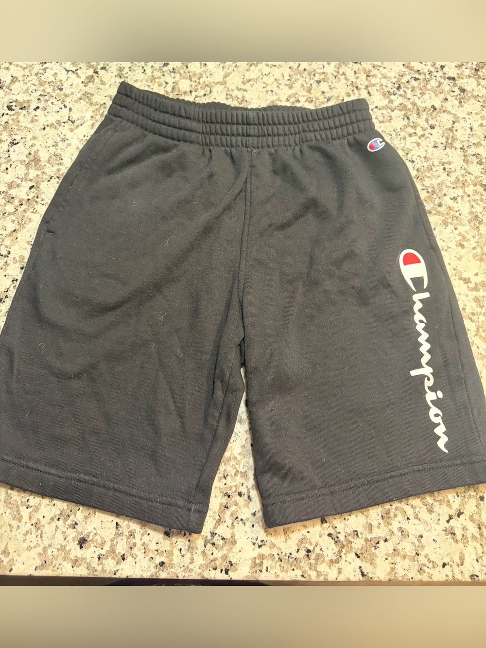 Champion Black Athletic Shorts with Side Script Logo Boys 10/12